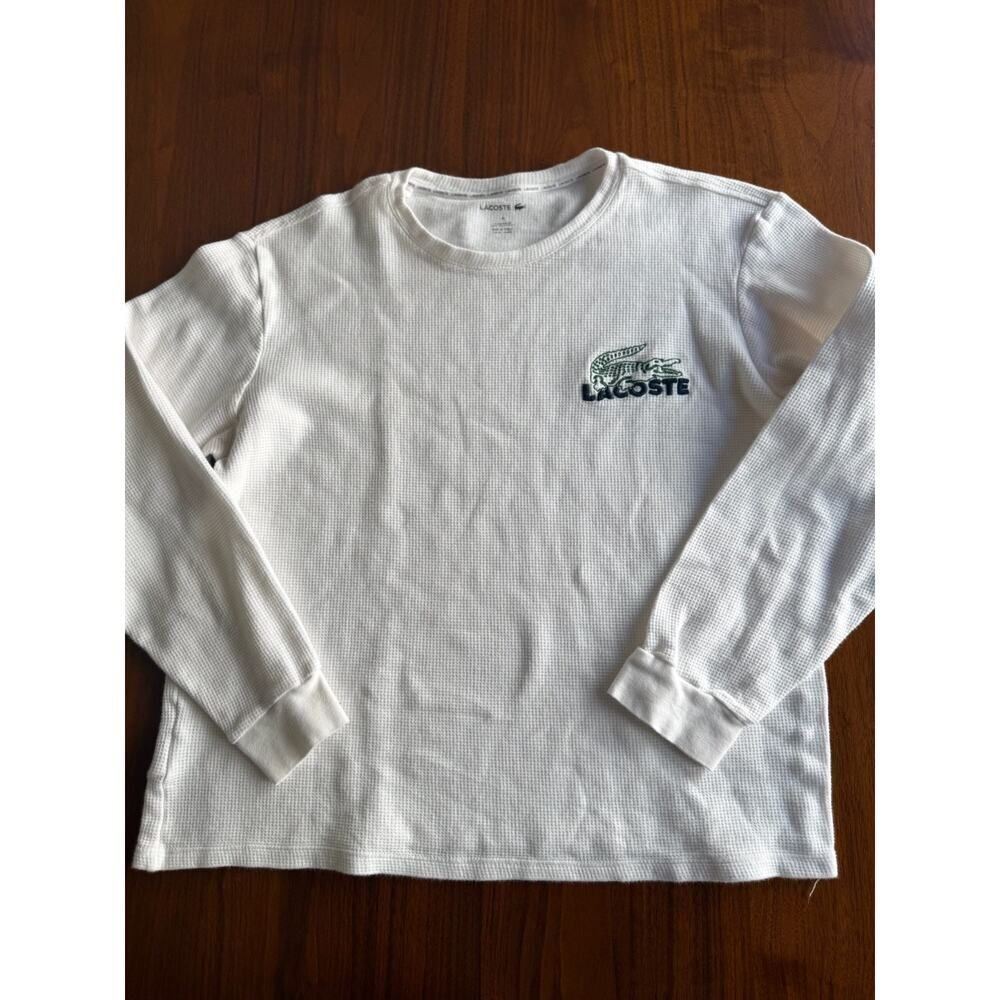 Lacoste Men's XL White Waffle Knit Thermal Sleepwear Long Sleeve Shirt